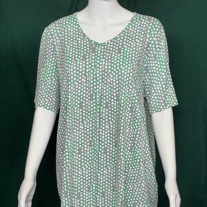 Ulla Popken Women's Top Size 16/18 Green White / Pink Dots T Shirt